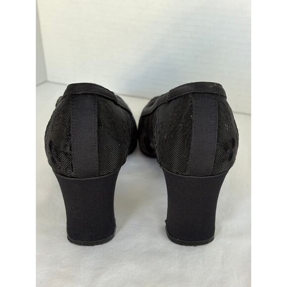 JASMIN Affair Black Sheer Fabric Pumps-Floral Embroidery-Designer look-Size 6.5 - Picture 3 of 5